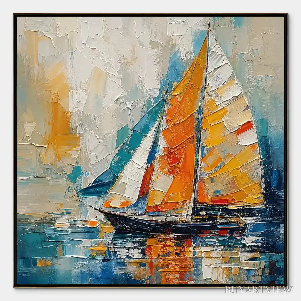 ARTOVITAS Harbor Carnival – Colorful Sailboat Coastal Painting - image 1