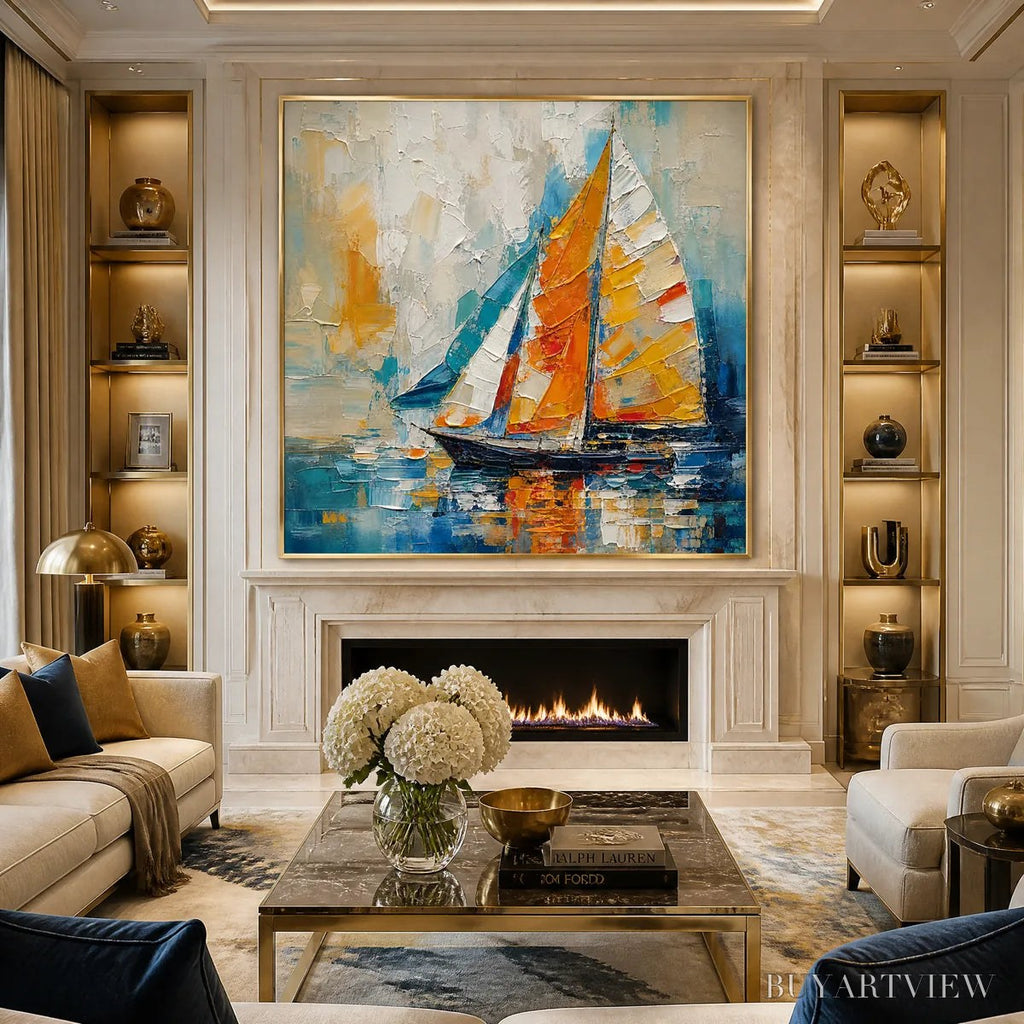 ARTOVITAS Harbor Carnival – Colorful Sailboat Coastal Painting - image 2