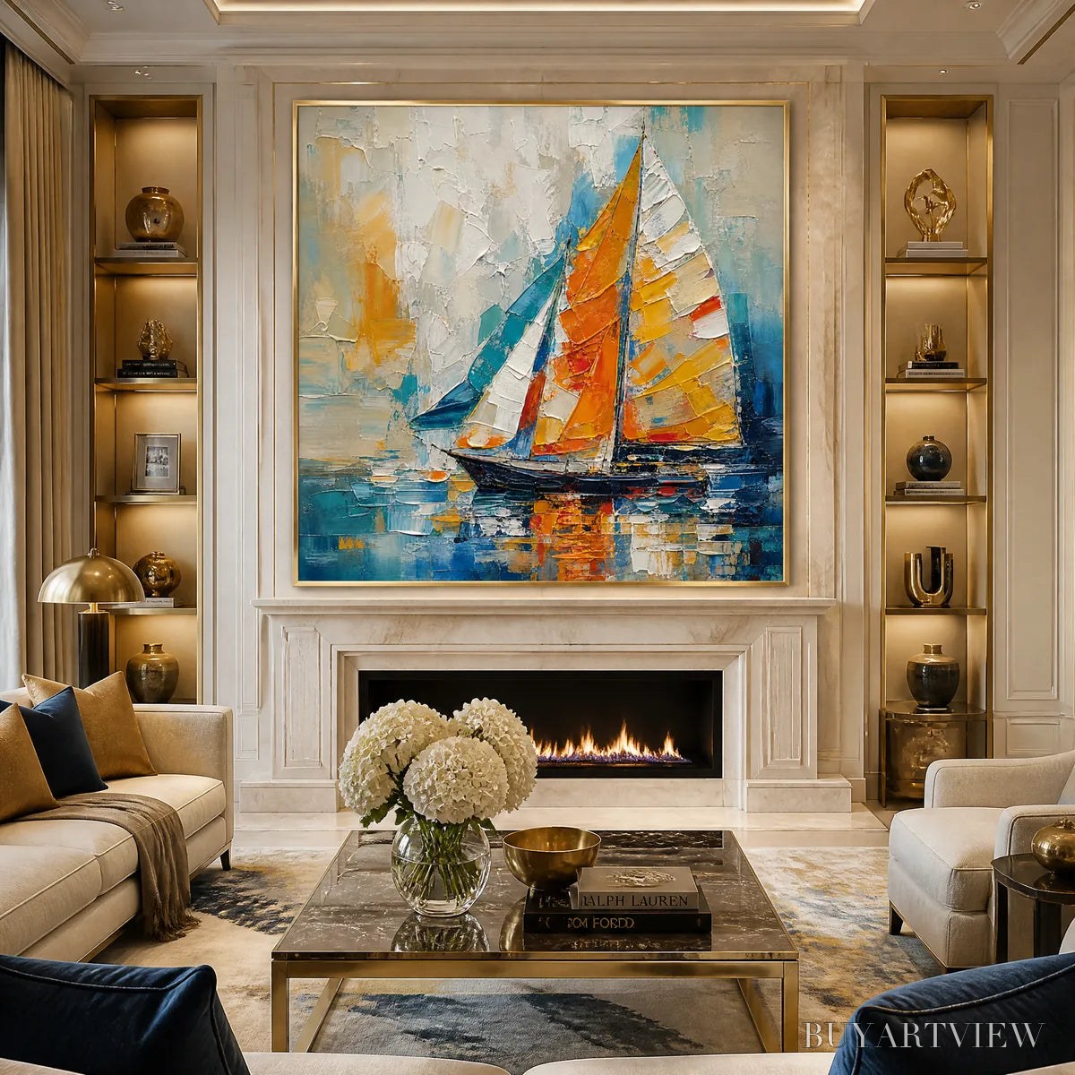 ARTOVITAS Harbor Carnival – Colorful Sailboat Coastal Painting - image 2