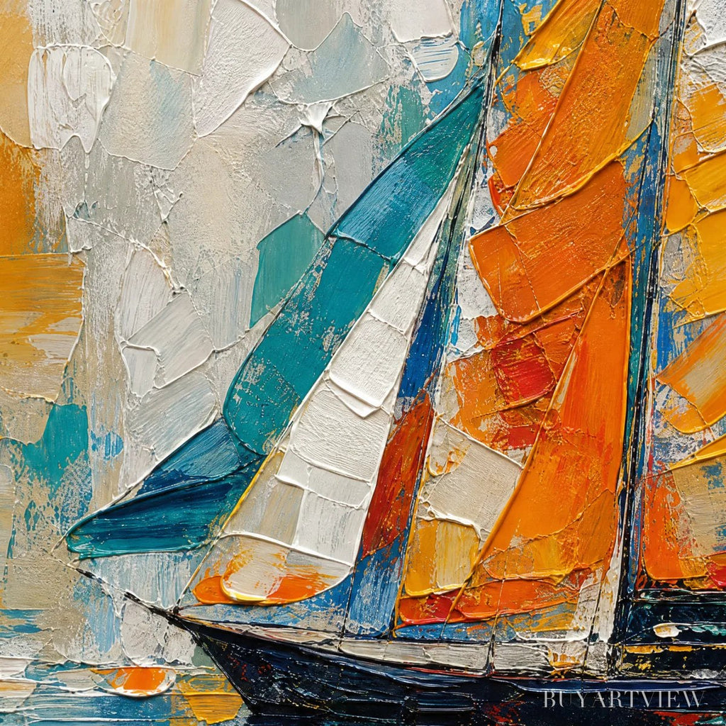 ARTOVITAS Harbor Carnival – Colorful Sailboat Coastal Painting - image 3