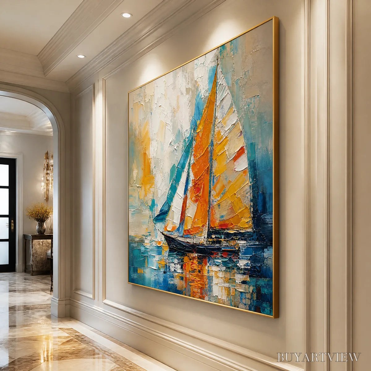 ARTOVITAS Harbor Carnival – Colorful Sailboat Coastal Painting - image 4
