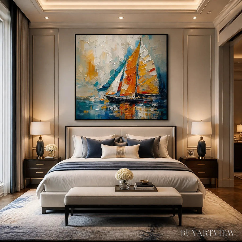 ARTOVITAS Harbor Carnival – Colorful Sailboat Coastal Painting - image 5