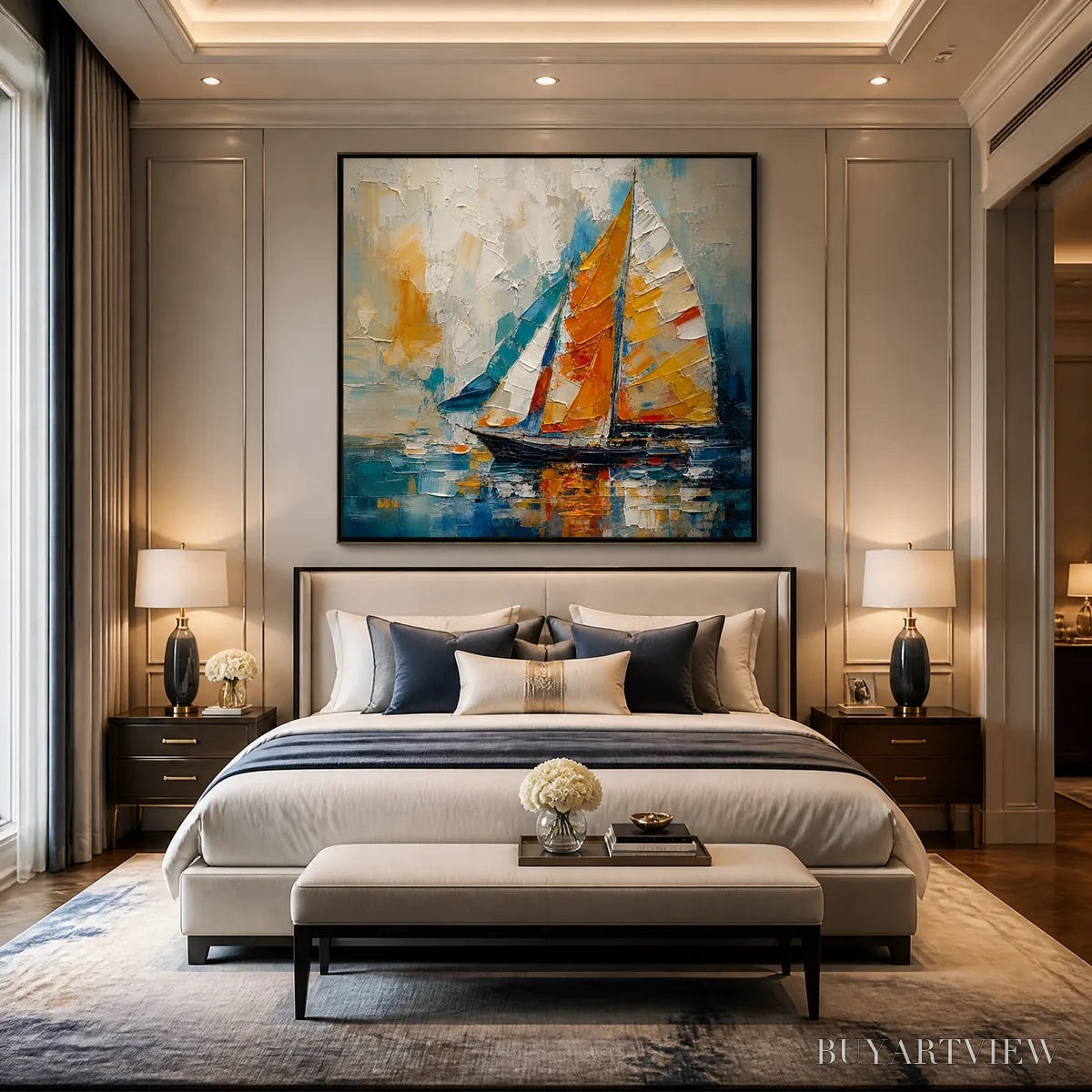 ARTOVITAS Harbor Carnival – Colorful Sailboat Coastal Painting - image 5