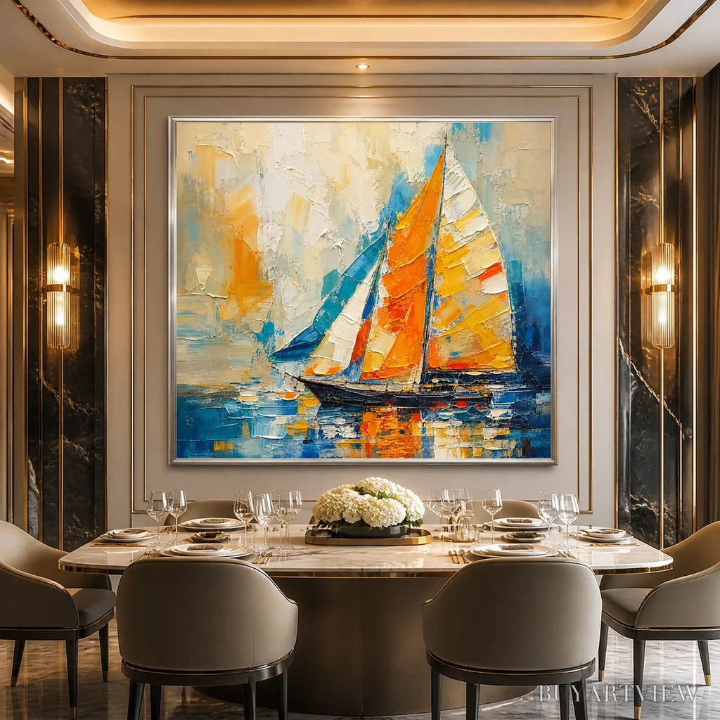 ARTOVITAS Harbor Carnival – Colorful Sailboat Coastal Painting - image 6