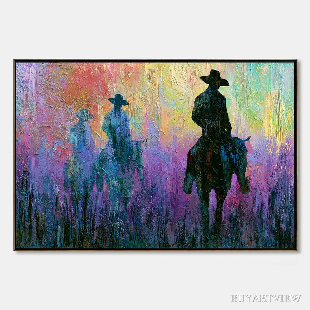 ARTOVITAS Dusk Riders – Colorful Abstract Western Impasto Oil Painting - image 1