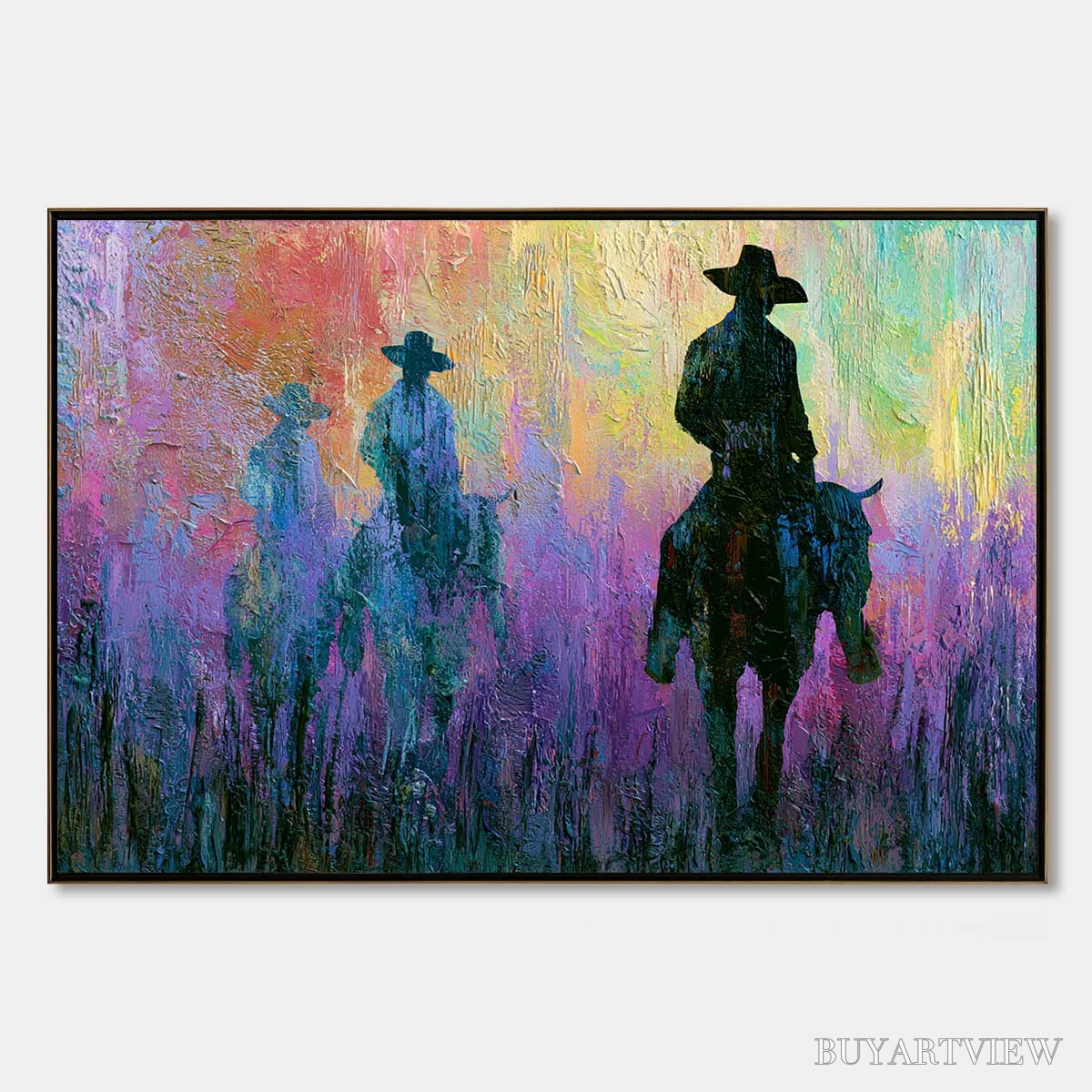 ARTOVITAS Dusk Riders – Colorful Abstract Western Impasto Oil Painting - image 1