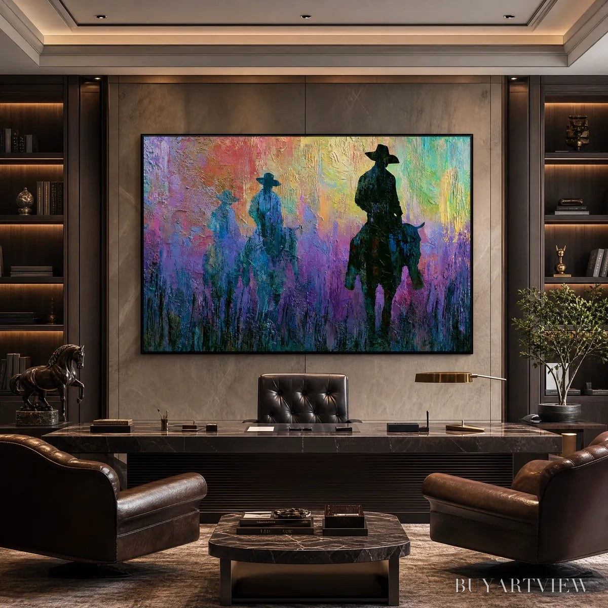 ARTOVITAS Dusk Riders – Colorful Abstract Western Impasto Oil Painting - image 2