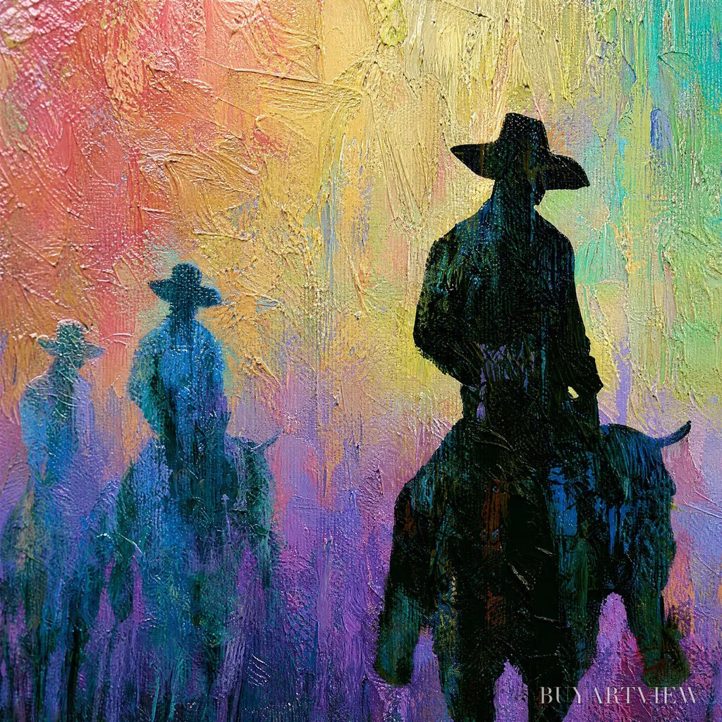 ARTOVITAS Dusk Riders – Colorful Abstract Western Impasto Oil Painting - image 3
