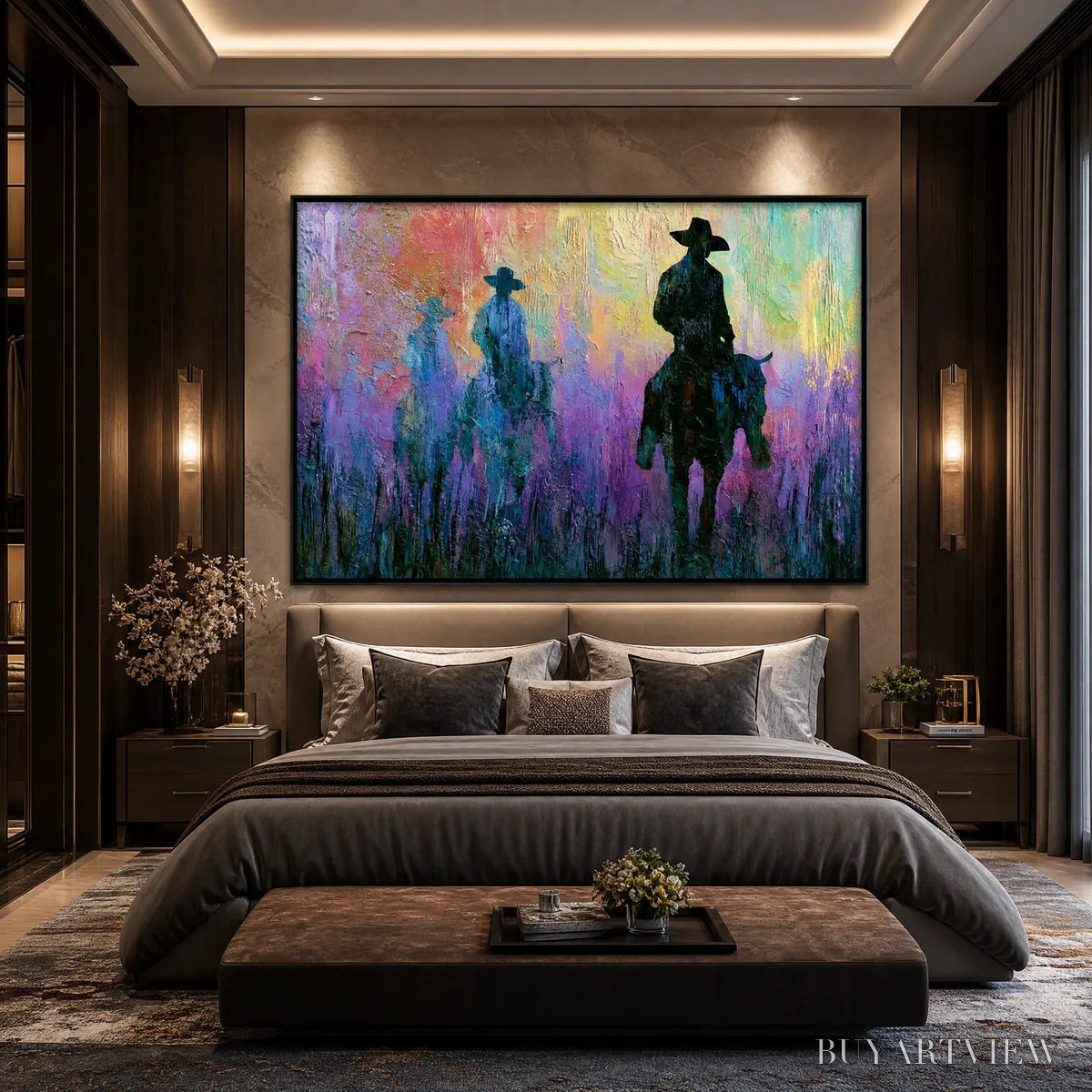 ARTOVITAS Dusk Riders – Colorful Abstract Western Impasto Oil Painting - image 4