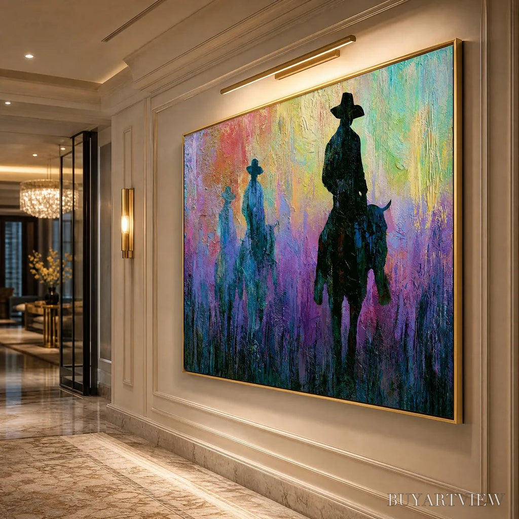 ARTOVITAS Dusk Riders – Colorful Abstract Western Impasto Oil Painting - image 5