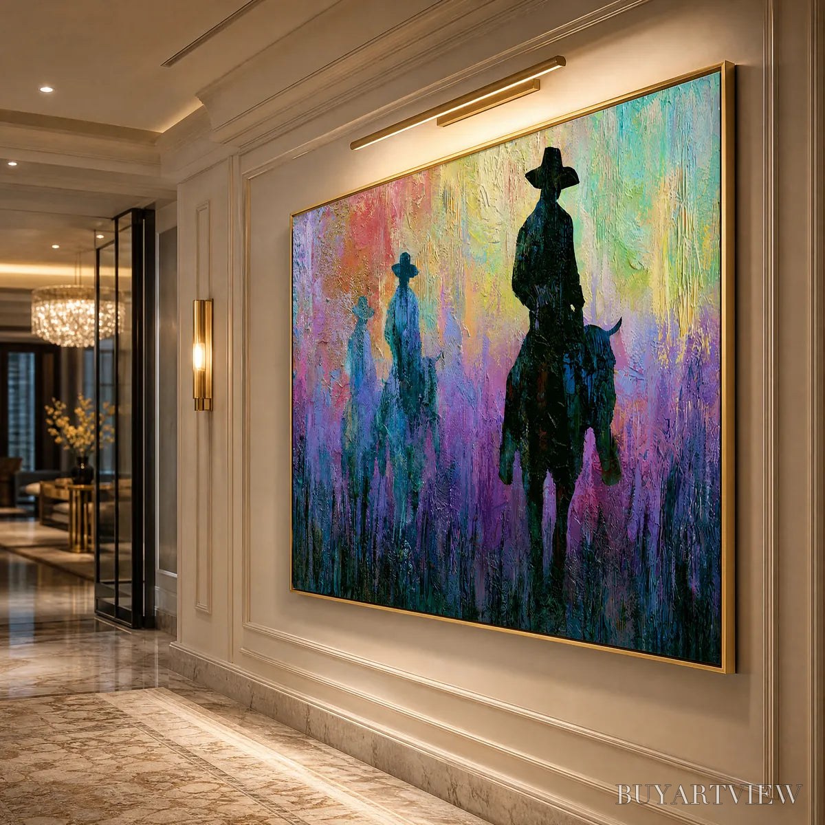 ARTOVITAS Dusk Riders – Colorful Abstract Western Impasto Oil Painting - image 5