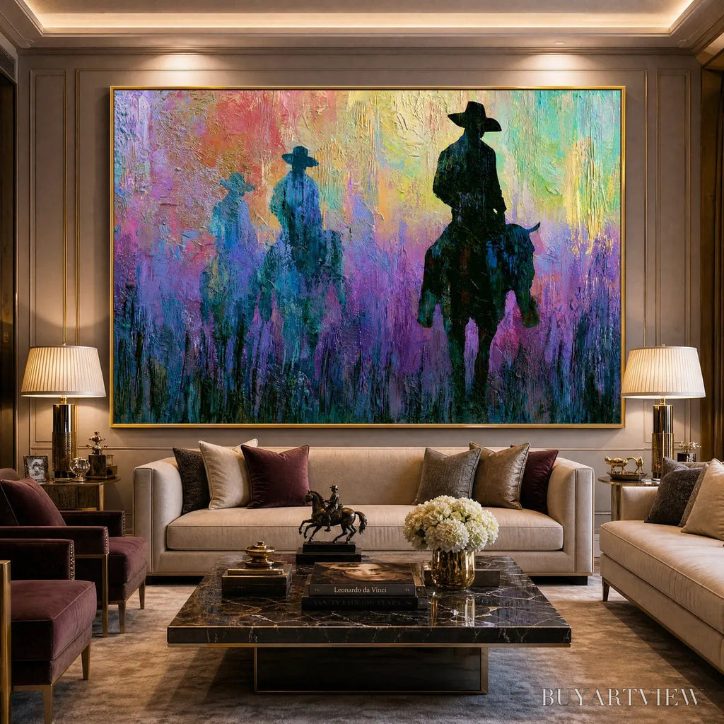 ARTOVITAS Dusk Riders – Colorful Abstract Western Impasto Oil Painting - image 6
