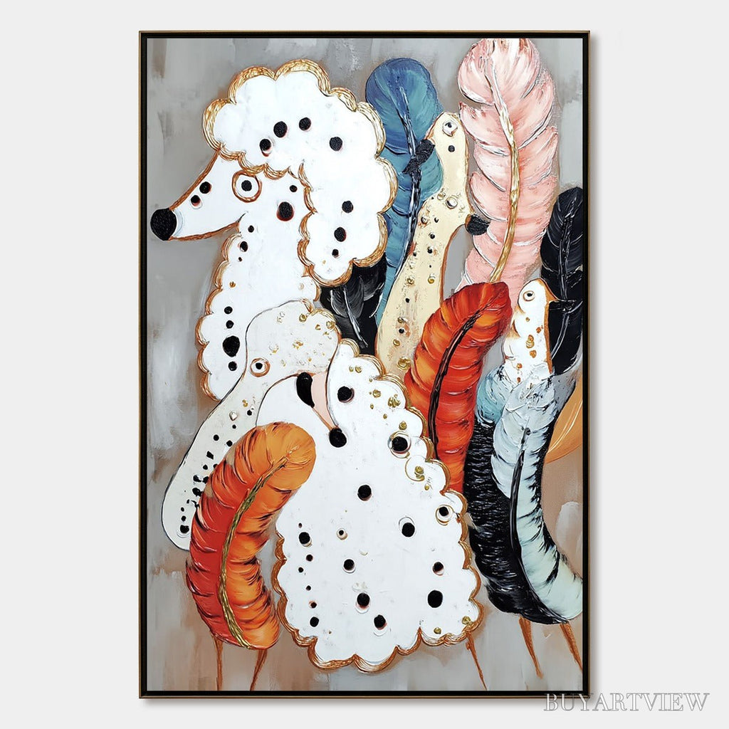 ARTOVITAS Canine Couture – Whimsical Abstract Poodle and Feather Painting - image 1