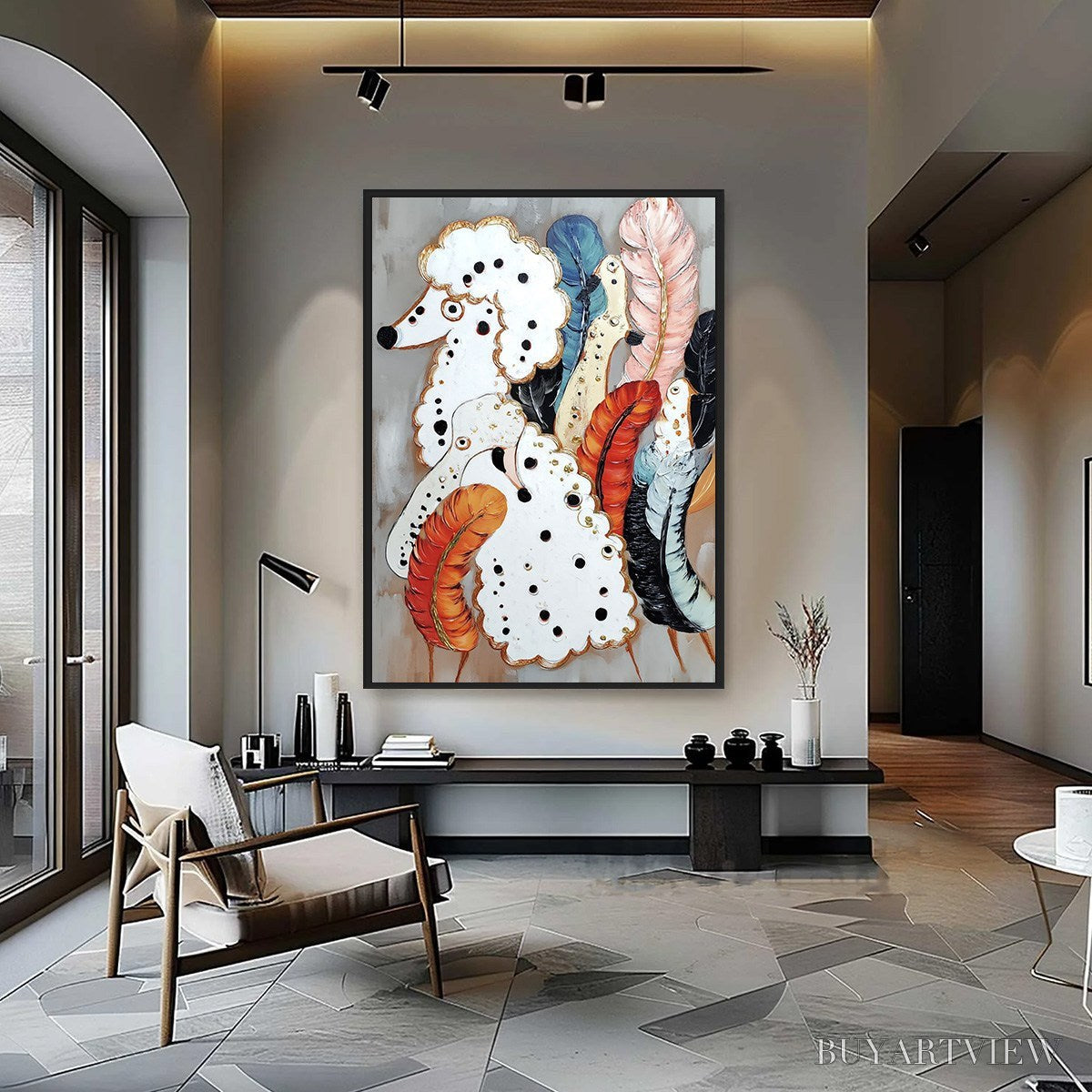 ARTOVITAS Canine Couture – Whimsical Abstract Poodle and Feather Painting - image 2