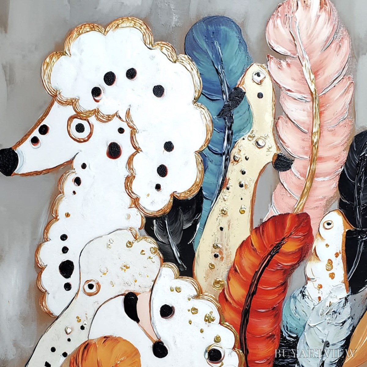 ARTOVITAS Canine Couture – Whimsical Abstract Poodle and Feather Painting - image 3
