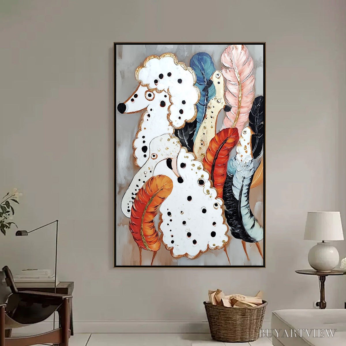 ARTOVITAS Canine Couture – Whimsical Abstract Poodle and Feather Painting - image 6