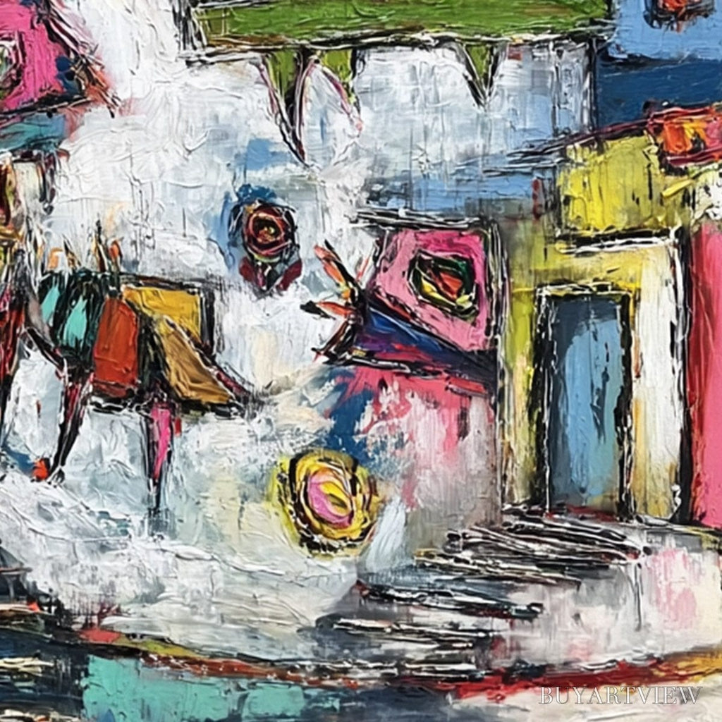 ARTOVITAS Chromatic Riot – Large Colorful Textured Abstract Cityscape Painting - image 3