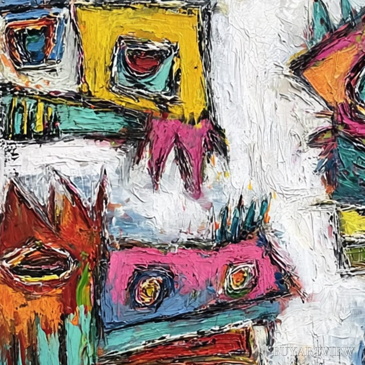 ARTOVITAS Chromatic Riot – Large Colorful Textured Abstract Cityscape Painting - image 5