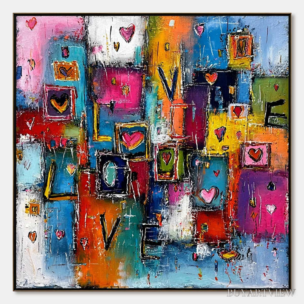 ARTOVITAS Heartbeat Symphony – Colorful Abstract Love & Hearts Impasto Painting - image 1