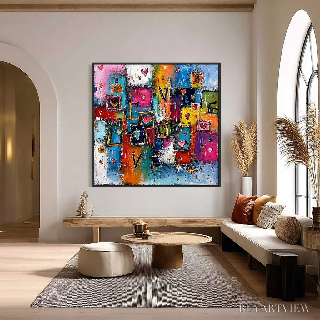 ARTOVITAS Heartbeat Symphony – Colorful Abstract Love & Hearts Impasto Painting - image 2