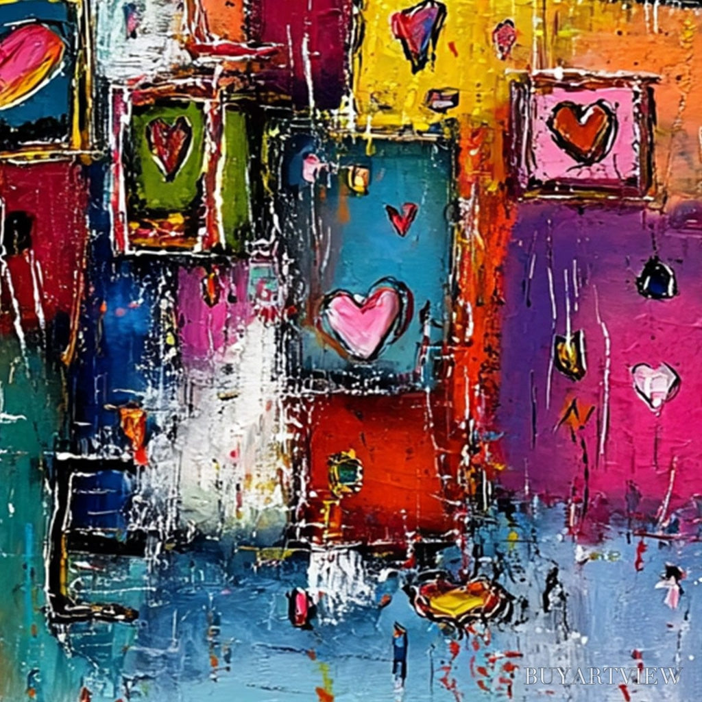 ARTOVITAS Heartbeat Symphony – Colorful Abstract Love & Hearts Impasto Painting - image 3