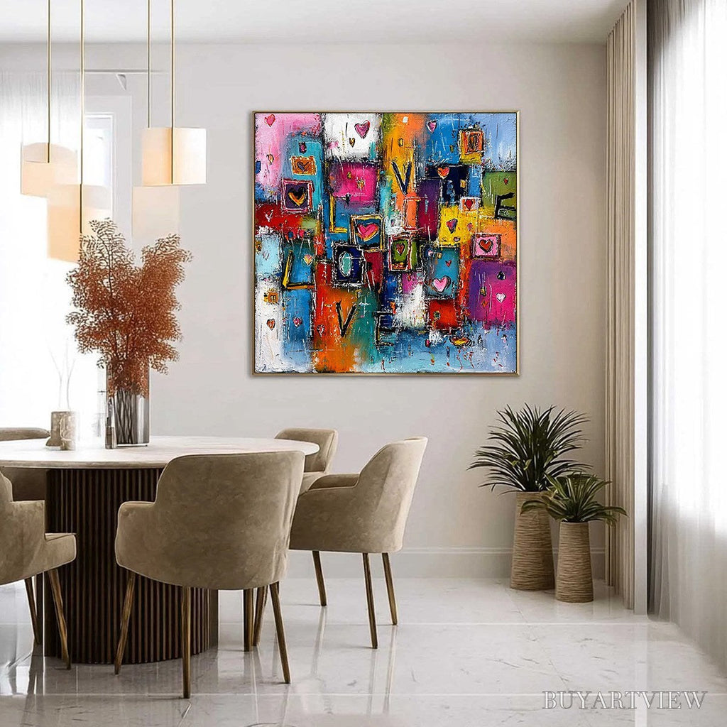 ARTOVITAS Heartbeat Symphony – Colorful Abstract Love & Hearts Impasto Painting - image 4