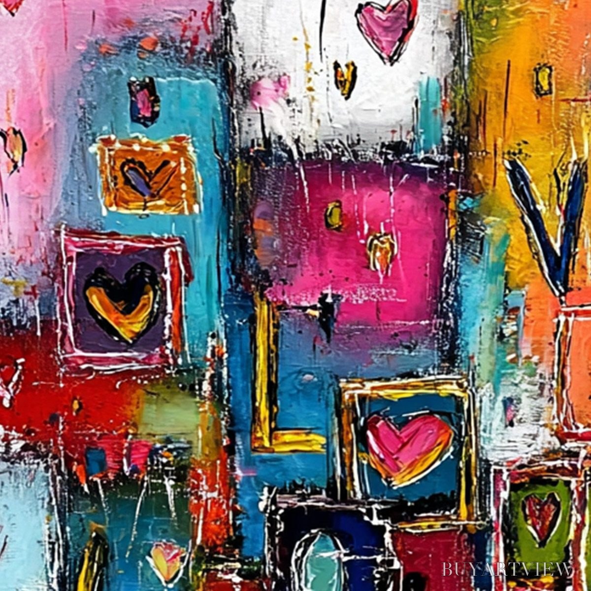 ARTOVITAS Heartbeat Symphony – Colorful Abstract Love & Hearts Impasto Painting - image 5