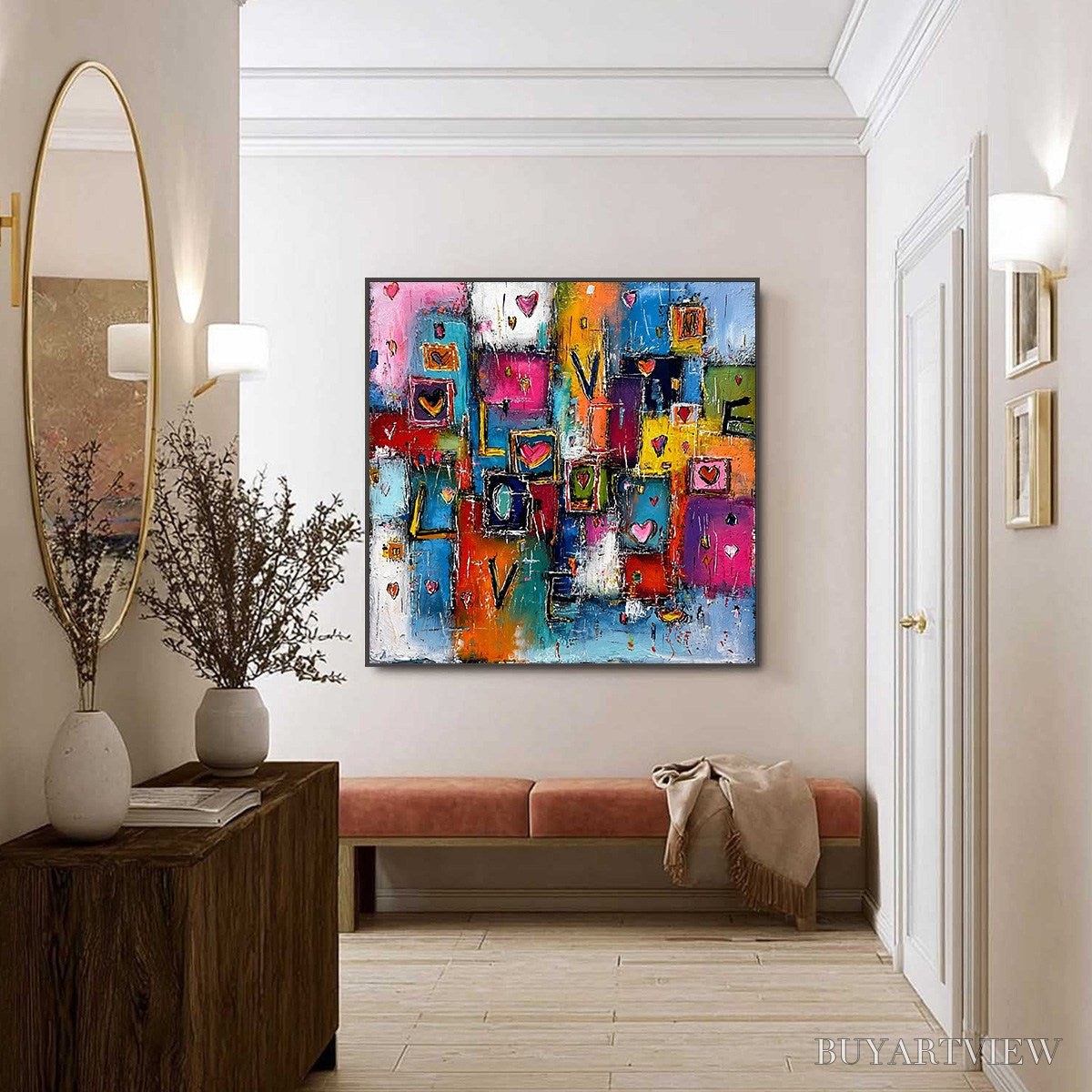 ARTOVITAS Heartbeat Symphony – Colorful Abstract Love & Hearts Impasto Painting - image 6