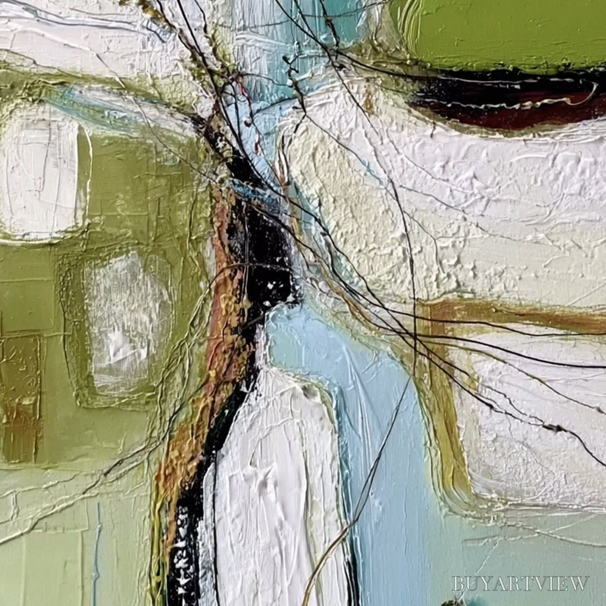 ARTOVITAS Verdant Nexus – Textured Abstract Painting with Green and Blue Hues - image 3