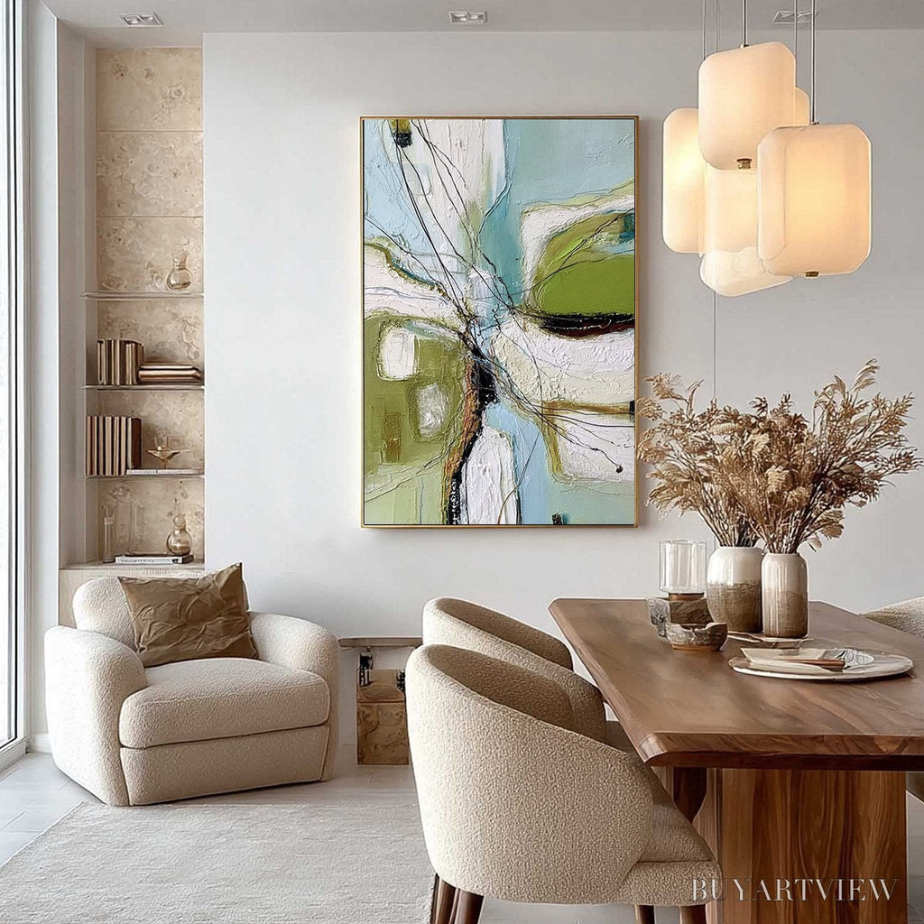 ARTOVITAS Verdant Nexus – Textured Abstract Painting with Green and Blue Hues - image 4