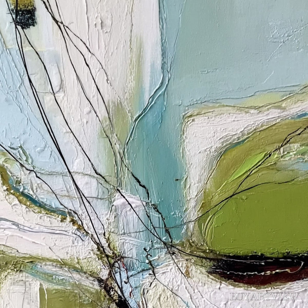 ARTOVITAS Verdant Nexus – Textured Abstract Painting with Green and Blue Hues - image 5