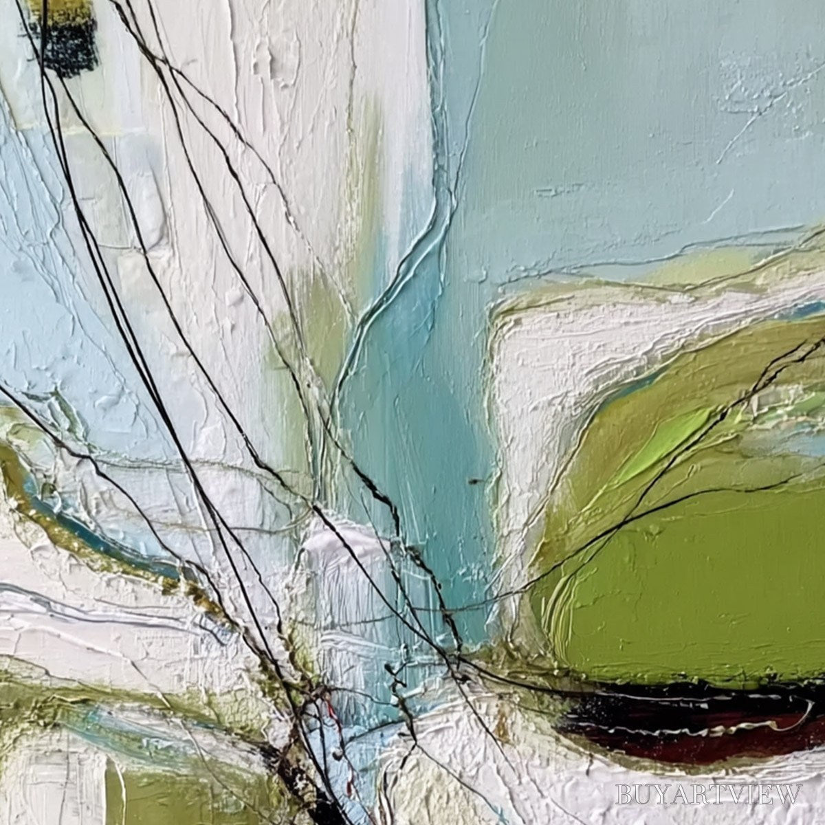 ARTOVITAS Verdant Nexus – Textured Abstract Painting with Green and Blue Hues - image 5