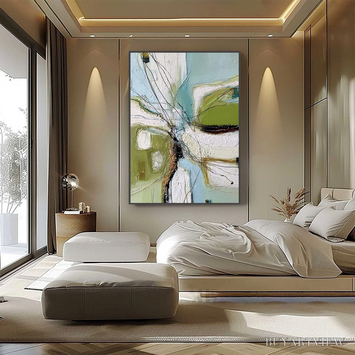 ARTOVITAS Verdant Nexus – Textured Abstract Painting with Green and Blue Hues - image 6