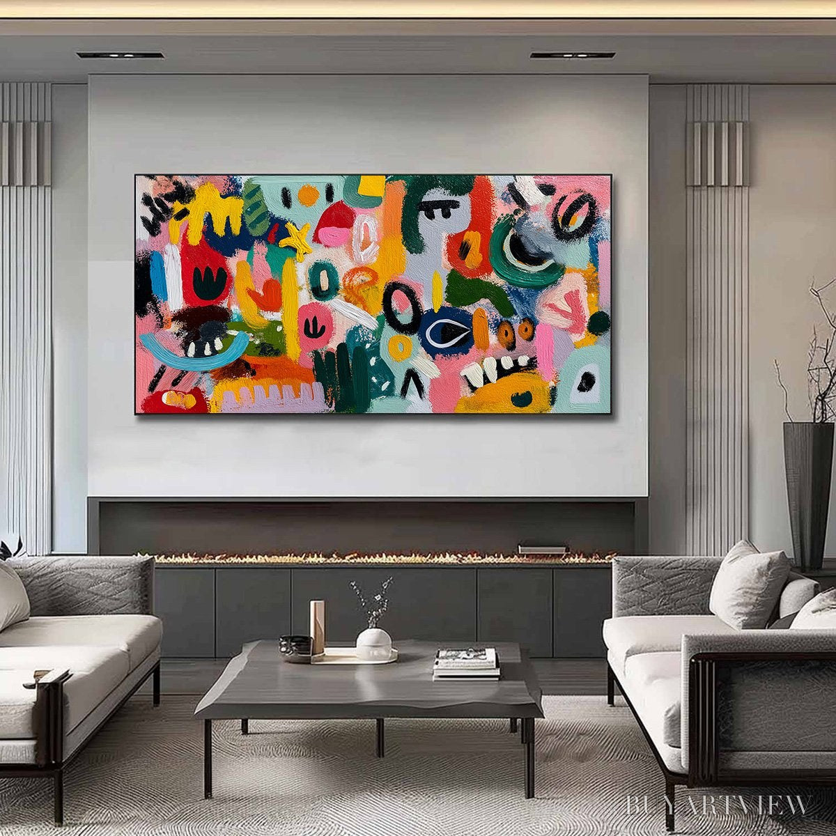 ARTOVITAS Joyful Chaos – Vibrant Large Horizontal Abstract Expressionist - image 2