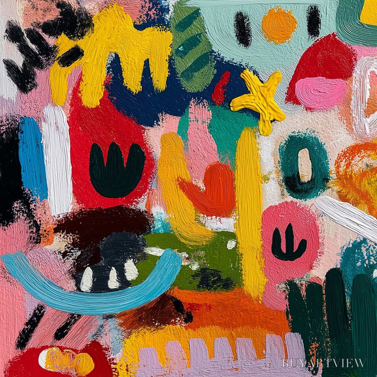 ARTOVITAS Joyful Chaos – Vibrant Large Horizontal Abstract Expressionist - image 3