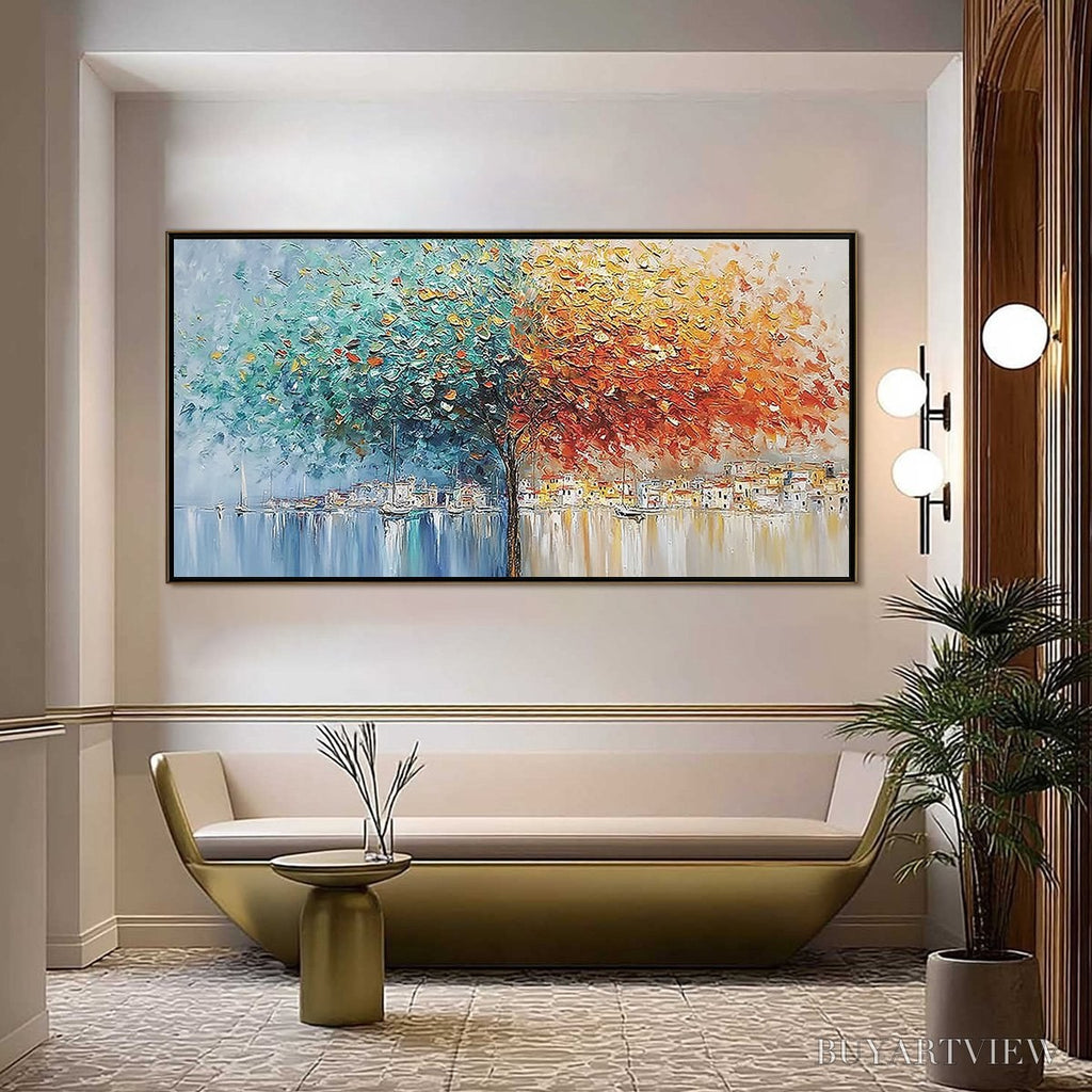 ARTOVITAS Harbor of Hues – Textured Palette Knife Painting of a Coastal Town - image 2