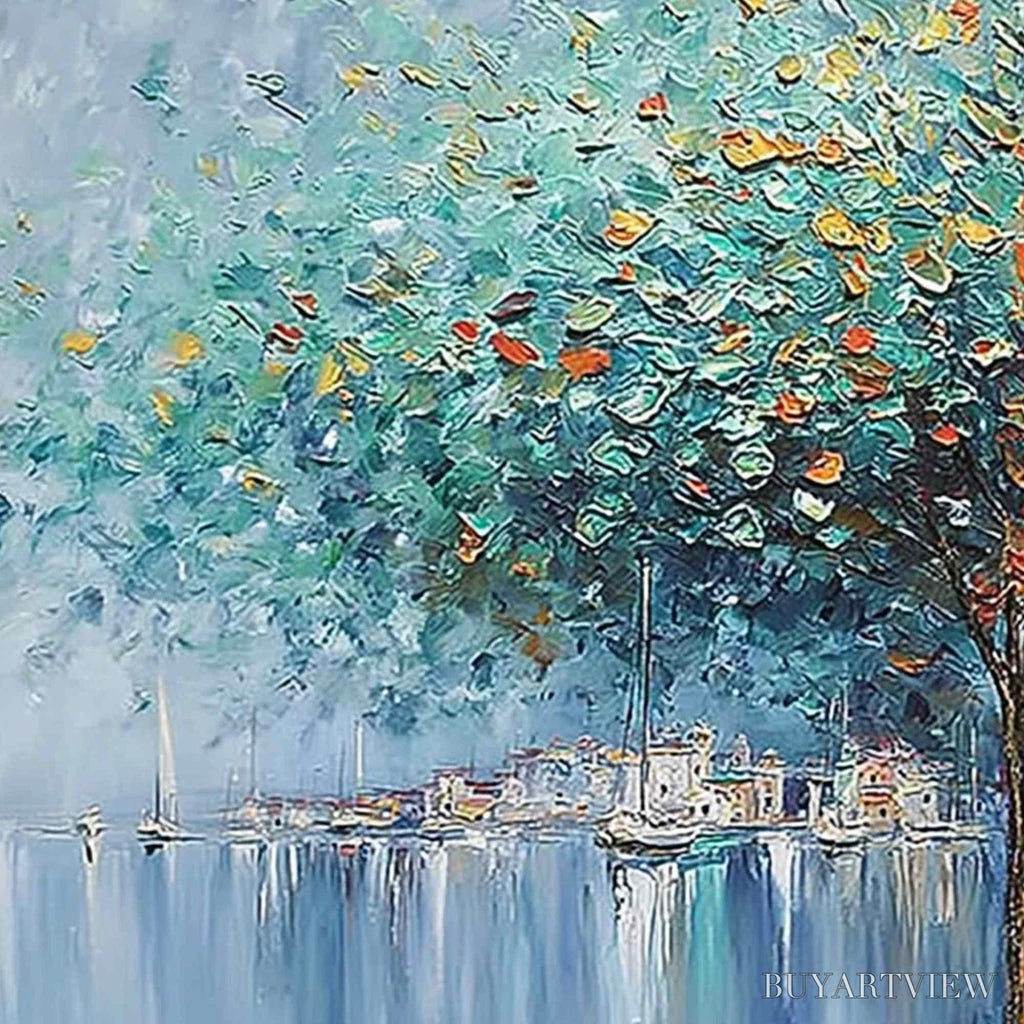 ARTOVITAS Harbor of Hues – Textured Palette Knife Painting of a Coastal Town - image 3
