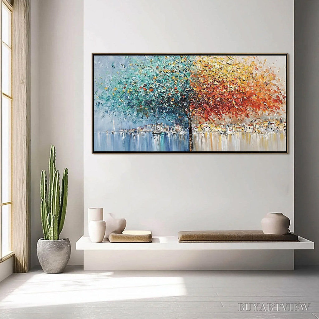 ARTOVITAS Harbor of Hues – Textured Palette Knife Painting of a Coastal Town - image 4