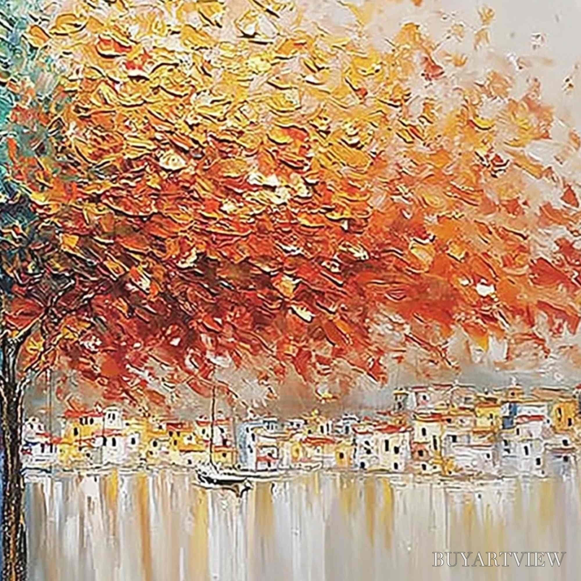 ARTOVITAS Harbor of Hues – Textured Palette Knife Painting of a Coastal Town - image 5