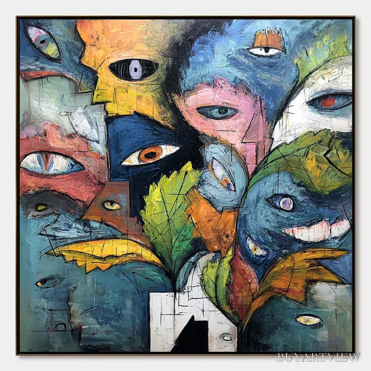 ARTOVITAS Spectators – Large Colorful Abstract Faces Impasto Painting - image 1