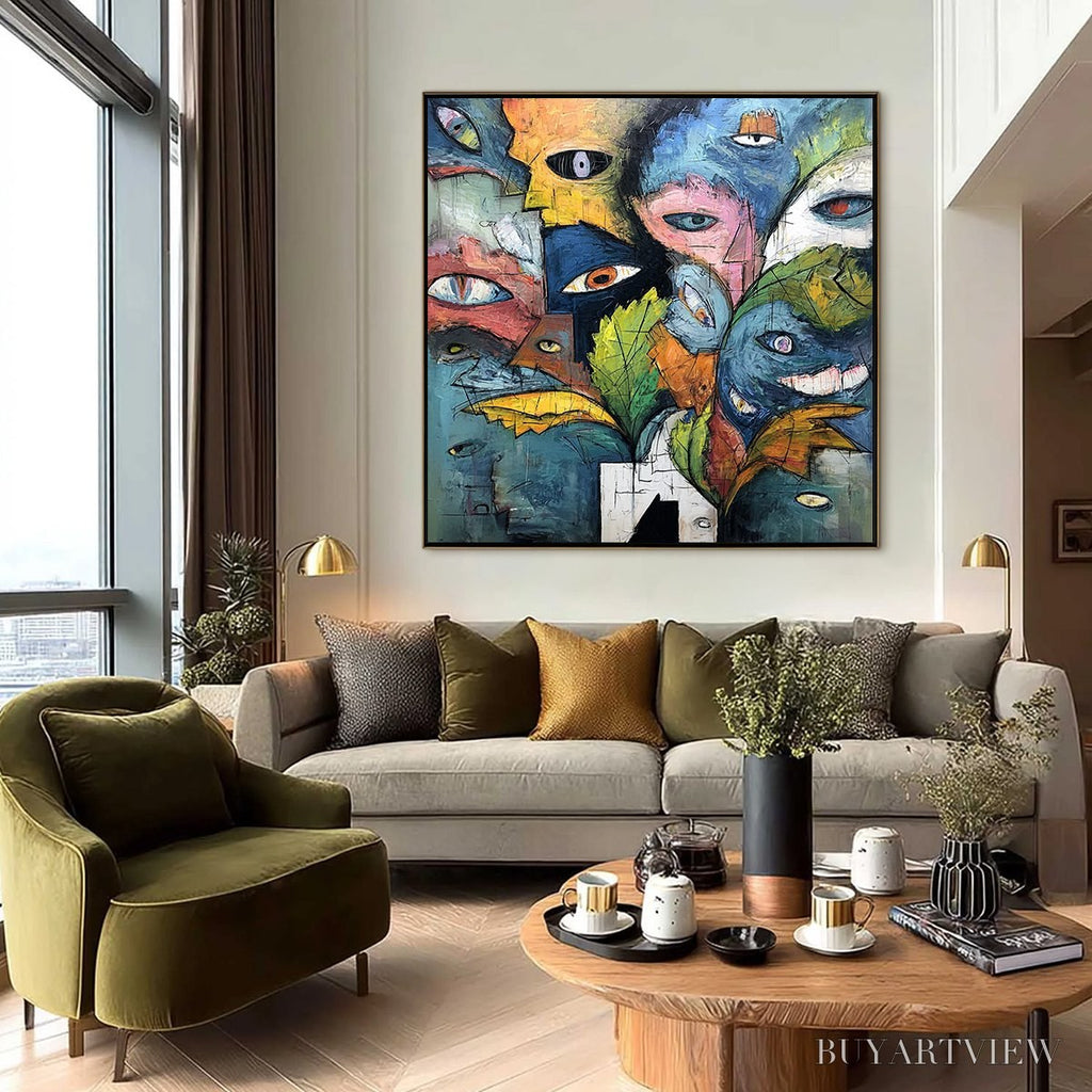 ARTOVITAS Spectators – Large Colorful Abstract Faces Impasto Painting - image 2
