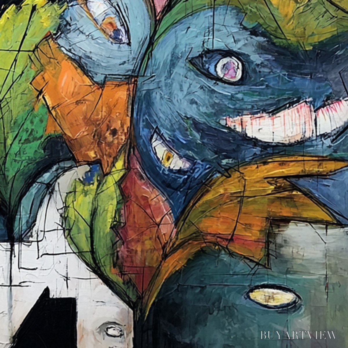 ARTOVITAS Spectators – Large Colorful Abstract Faces Impasto Painting - image 3