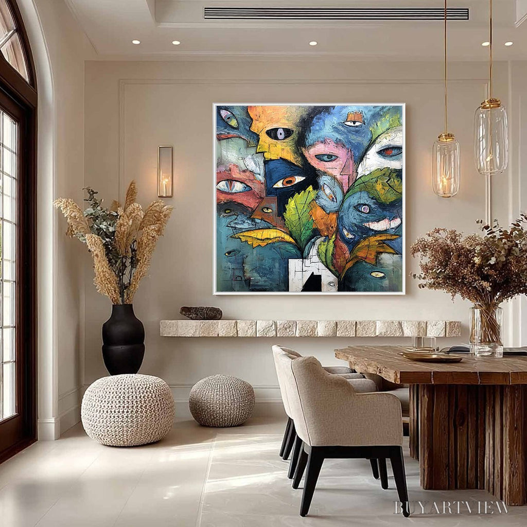ARTOVITAS Spectators – Large Colorful Abstract Faces Impasto Painting - image 4
