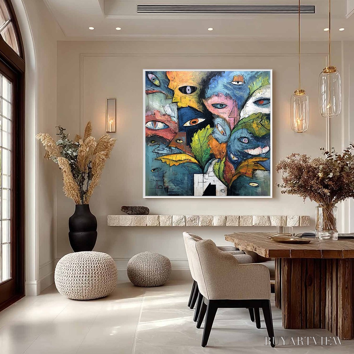 ARTOVITAS Spectators – Large Colorful Abstract Faces Impasto Painting - image 4