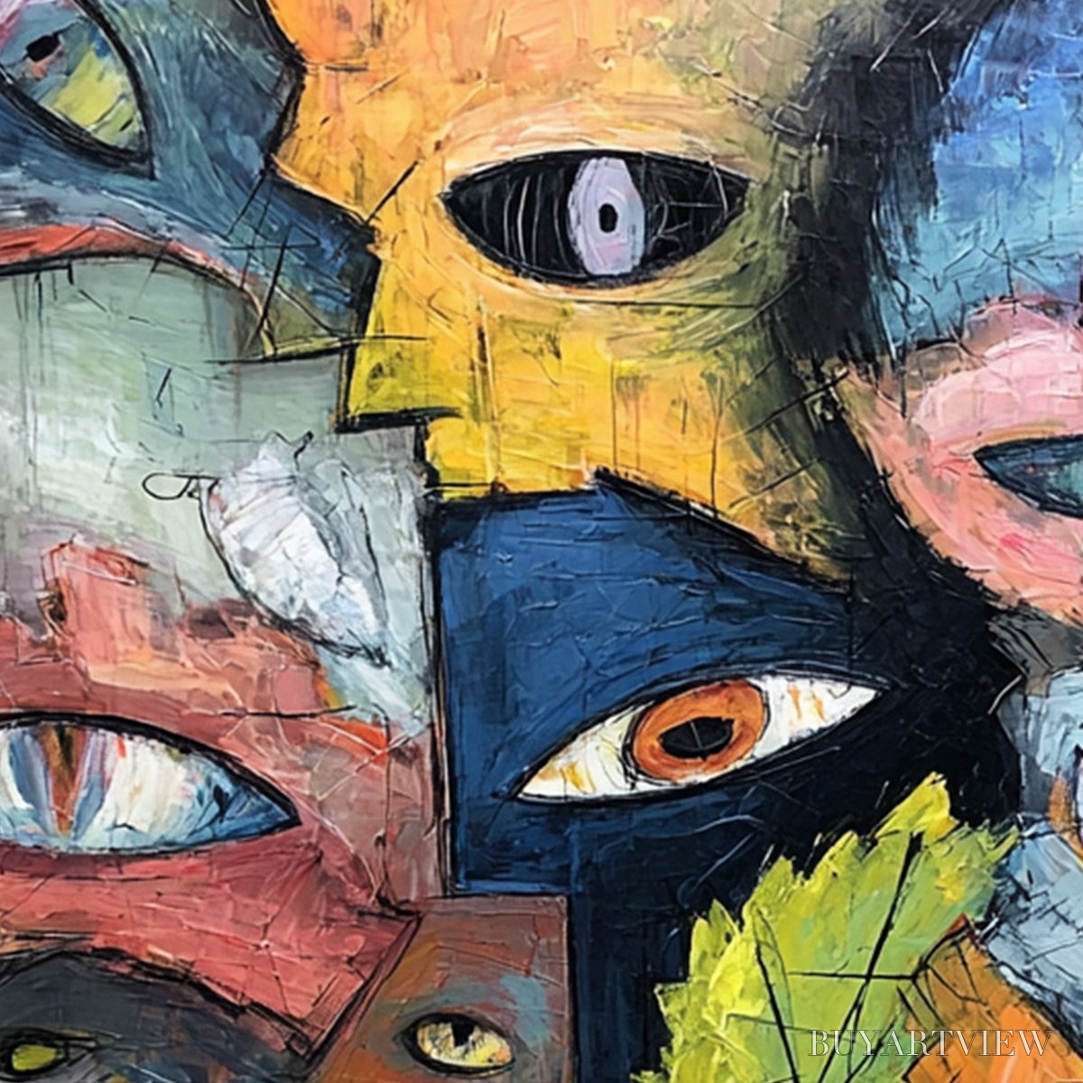 ARTOVITAS Spectators – Large Colorful Abstract Faces Impasto Painting - image 5