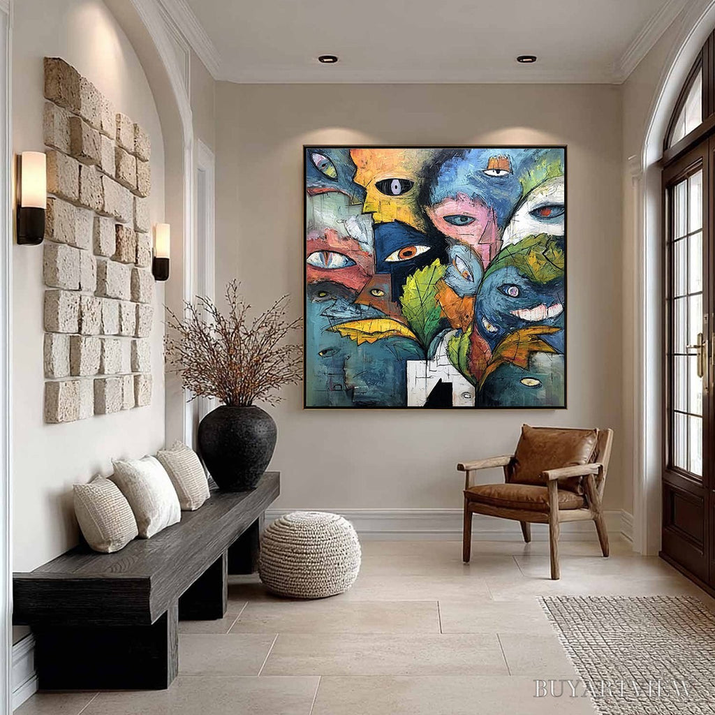 ARTOVITAS Spectators – Large Colorful Abstract Faces Impasto Painting - image 6