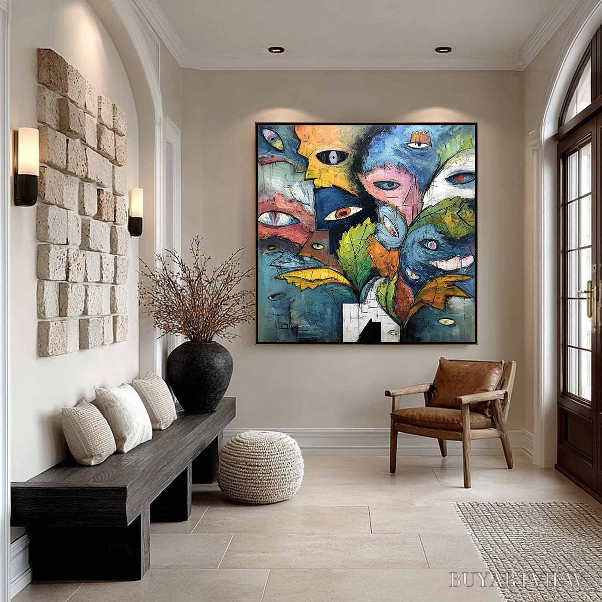 ARTOVITAS Spectators – Large Colorful Abstract Faces Impasto Painting - image 6