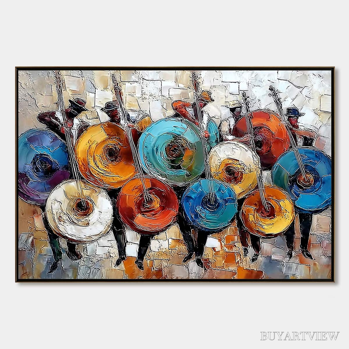 ARTOVITAS Harmony in Hues – Textured Palette Knife Painting of Musicians - image 1