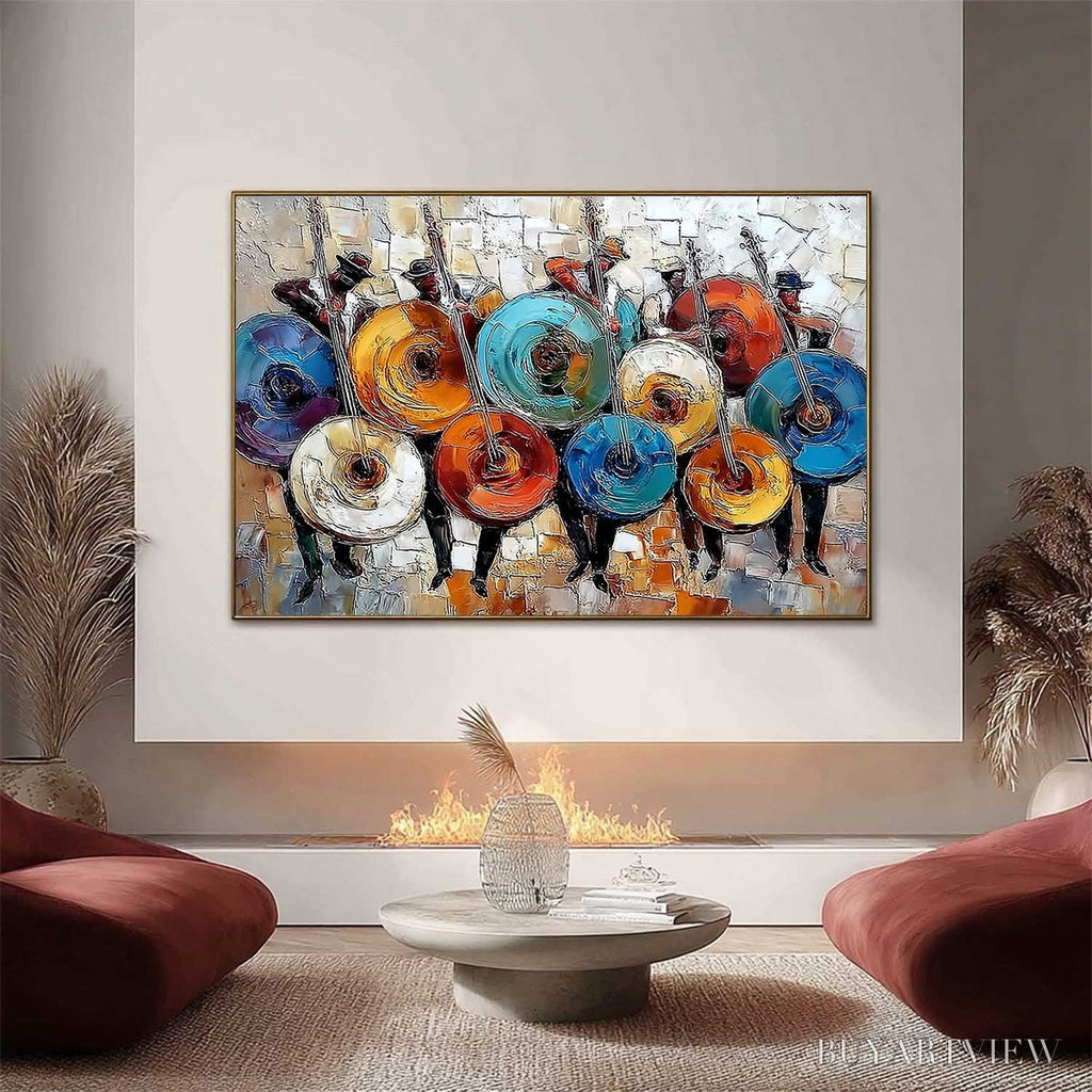 ARTOVITAS Harmony in Hues – Textured Palette Knife Painting of Musicians - image 2