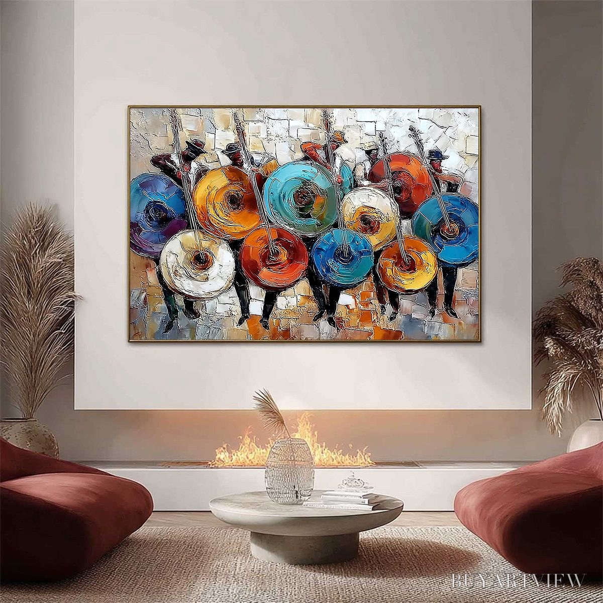 ARTOVITAS Harmony in Hues – Textured Palette Knife Painting of Musicians - image 2